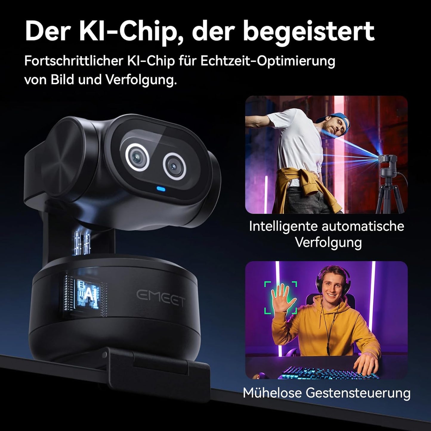 Pixy Dual-Kamera KI Webcam 4K mit Stativ & AI-Tracking, Pixy Kit
