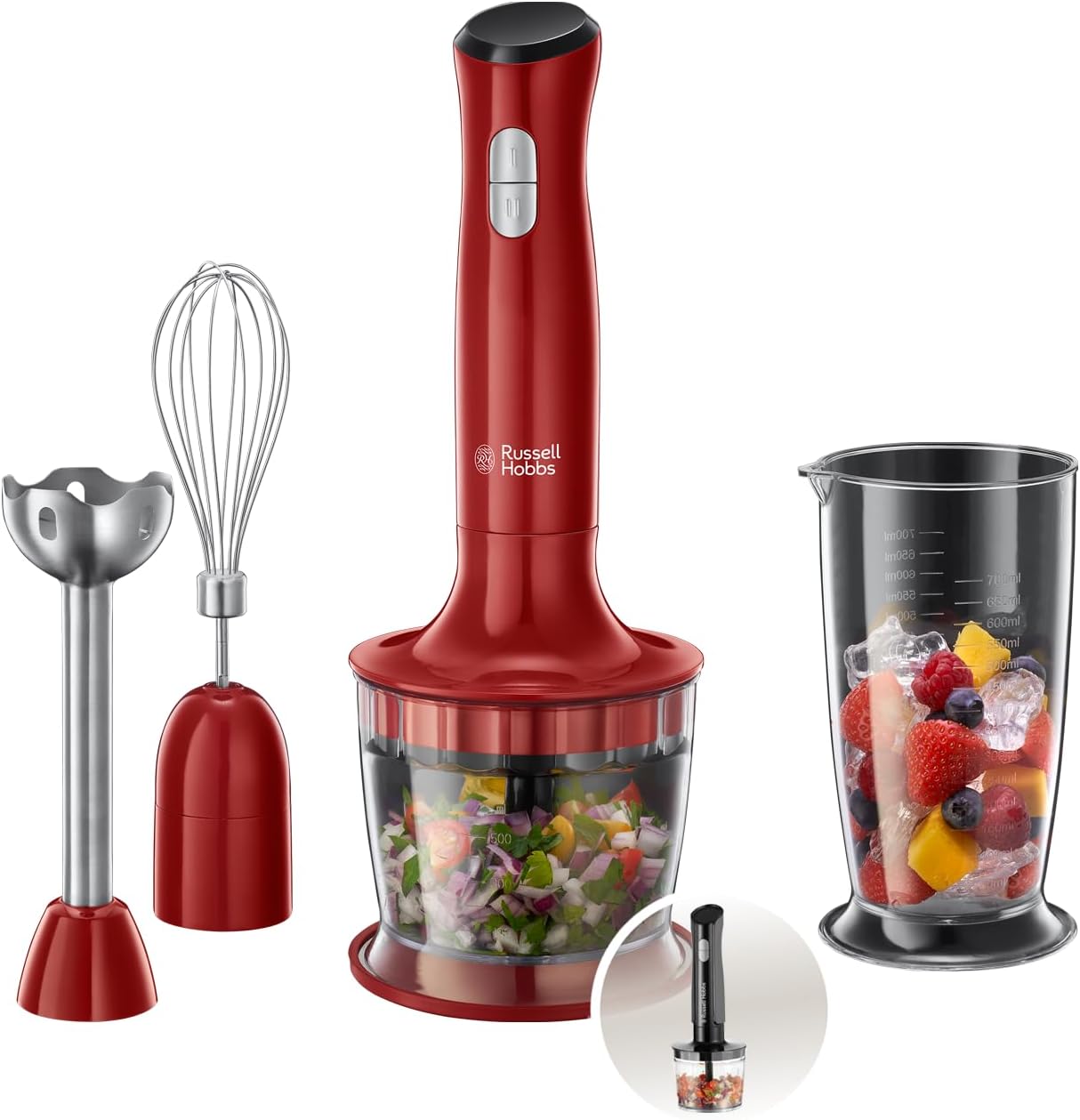 3-in-1 Pürierstab-Set mit Zubehör, Rot ; 700ml
