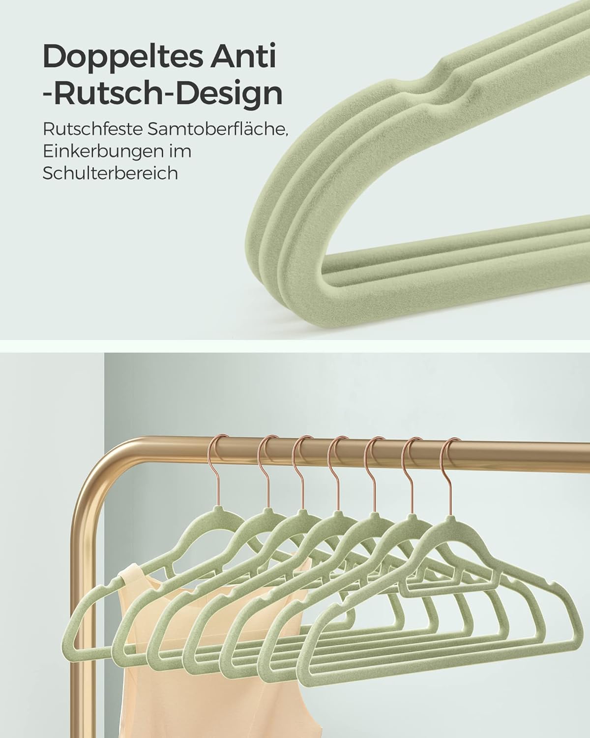 50-teiliges Kleiderbügel Set, Roségold + Hellgrün / 50 Stück