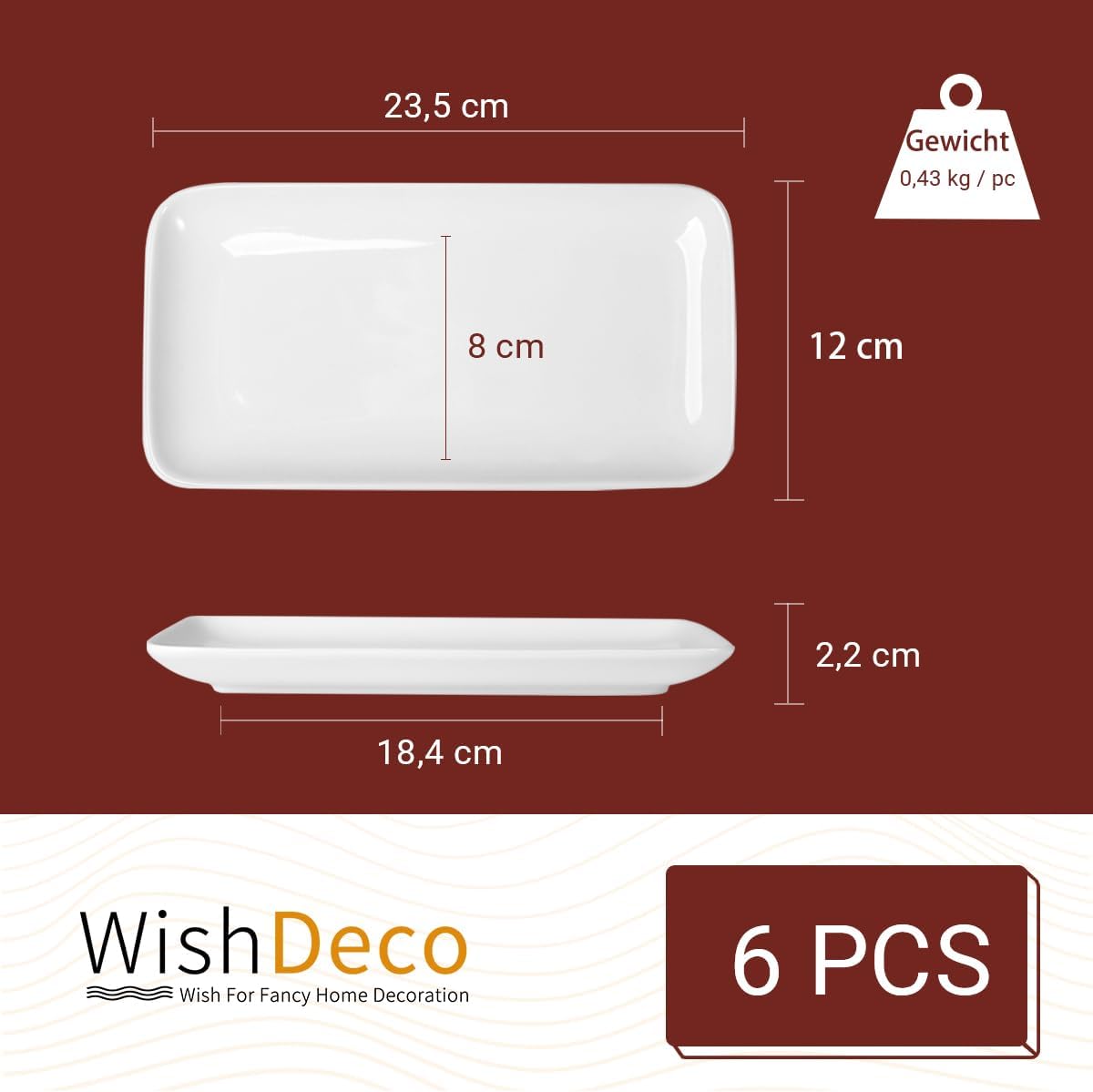 6-teiliges Servierplattenset, L23,5 cm x W12 cm
