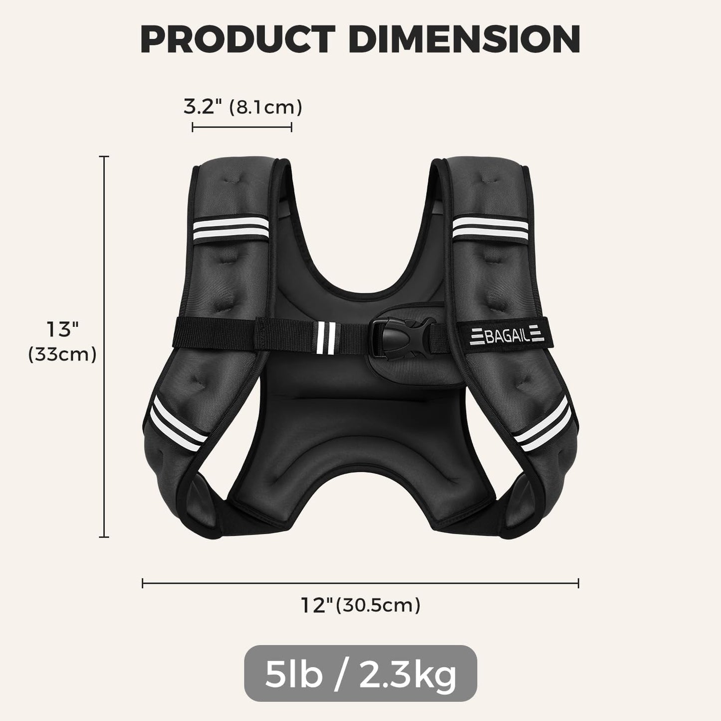 Gewichtsweste für Krafttraining verstellbar, Schwarz 2.3kg/5lb