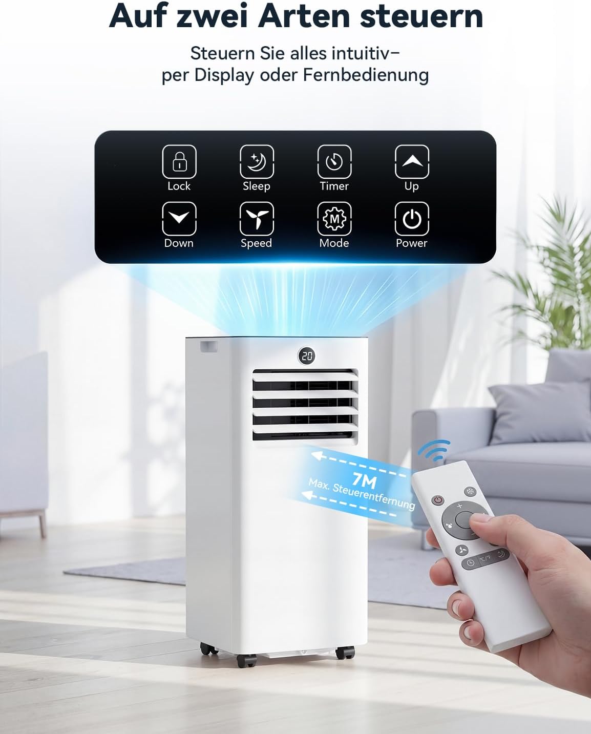 Mobile 3-in-1 Klimaanlage 9000 BTU Pro mit Abluftschlauch & Timer, 9000 BTU Pro