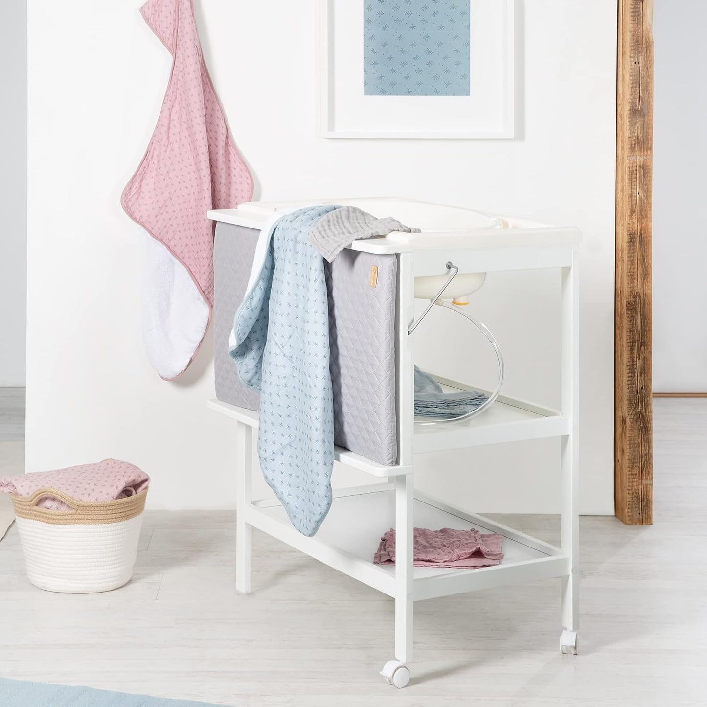 Bade-Wickelkombination mit Badewanne, Weiss / Style grau - Klappbar