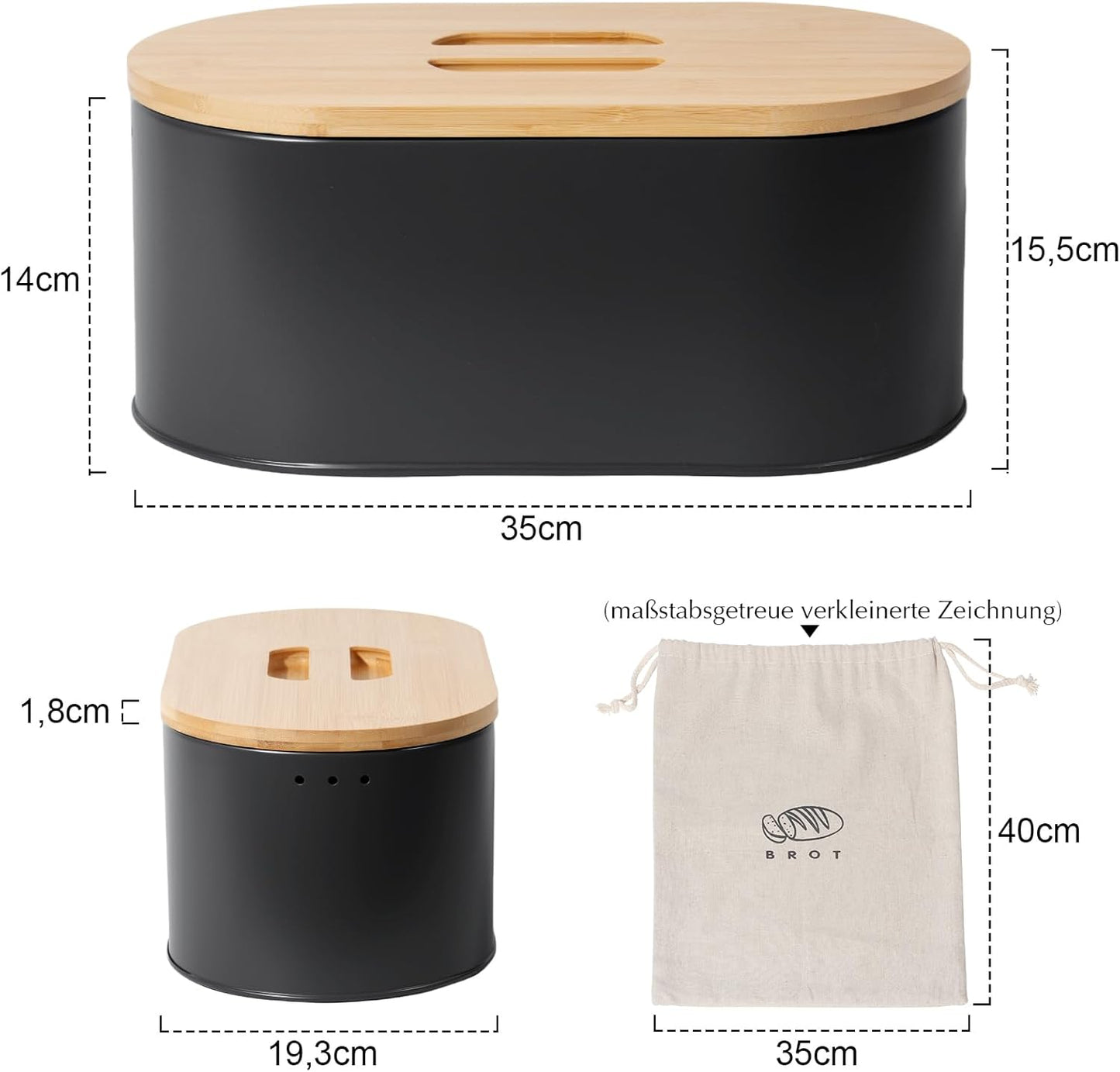 Brotkasten, 8l-schwarz-35*19,3*15,5cm