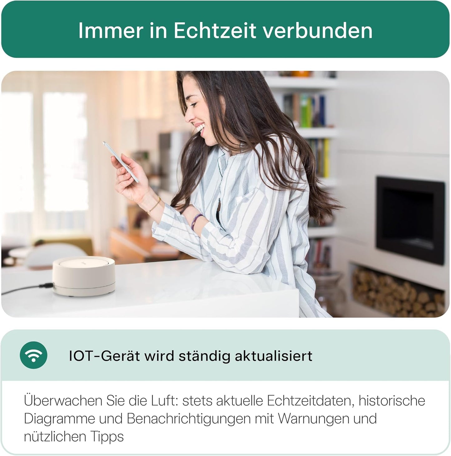 Luftqualität-Messgerät mit CO2- und VOC-Sensoren, Weiss