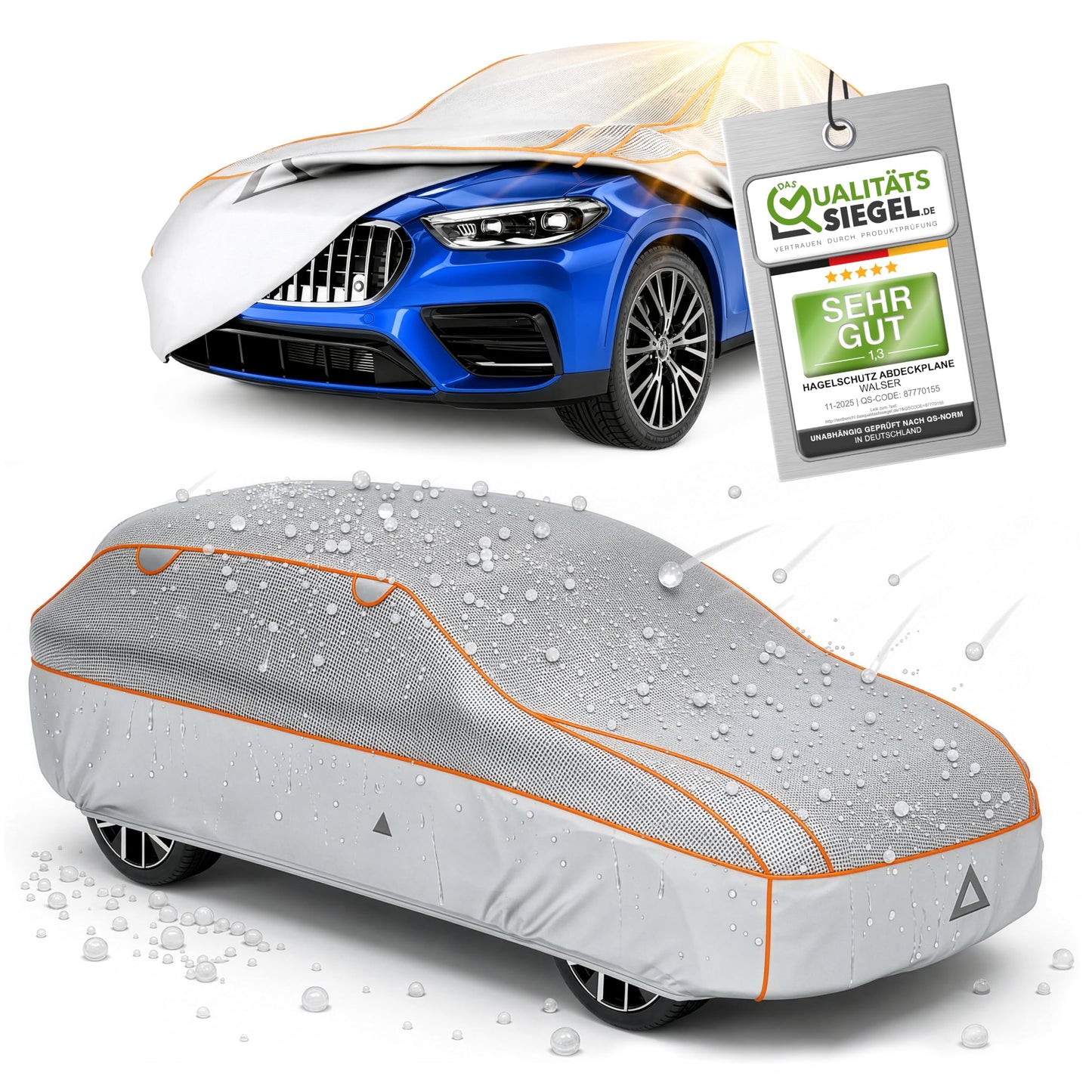 Hagel- & Hitzeschutz Abdeckplane für SUV/VAN, Grösse 7: SUV/VAN 425 - max. 459 cm Länge Silber