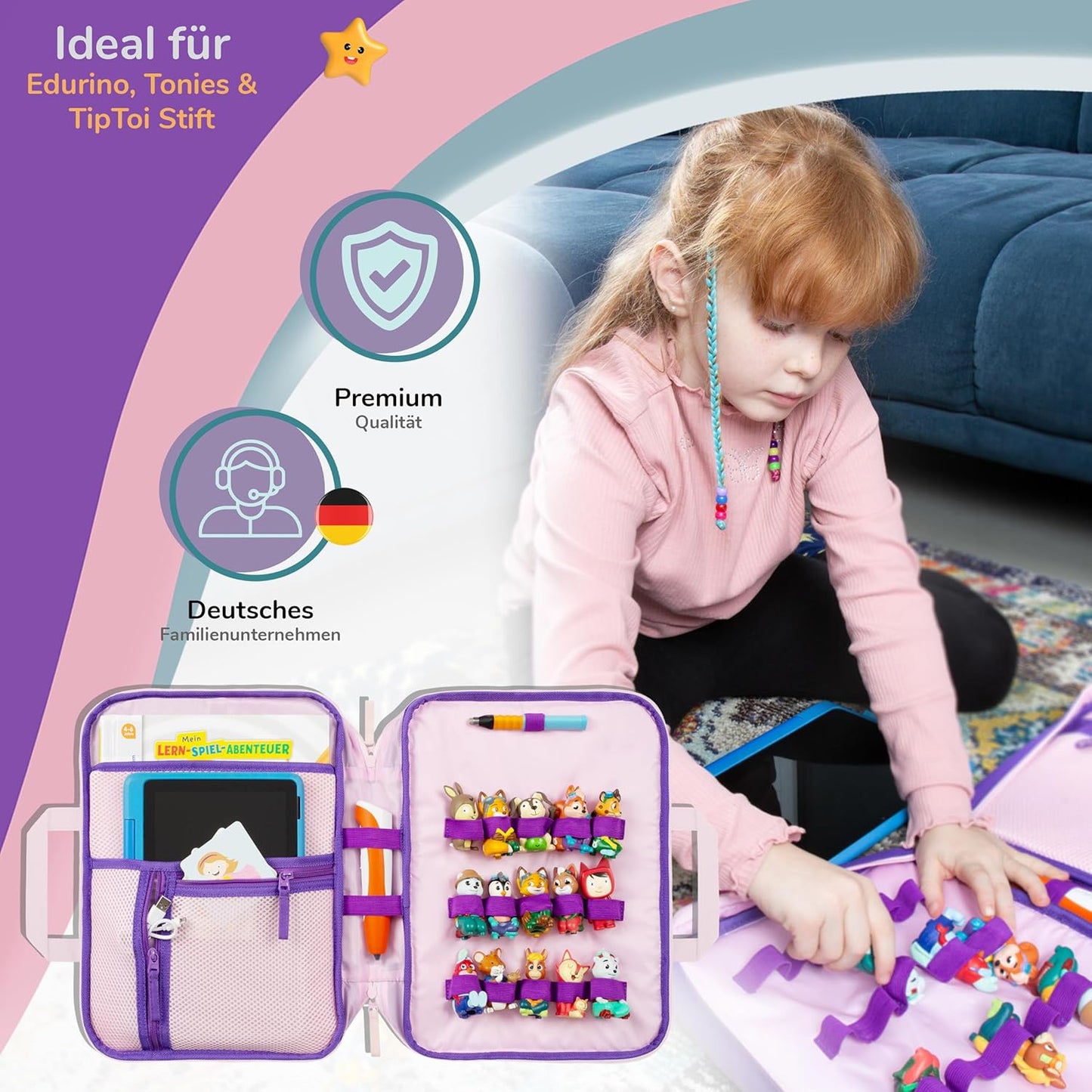 Tasche für Edurino, Tonie & TipToi Zubehör, Pia Prinzessin (Lila)