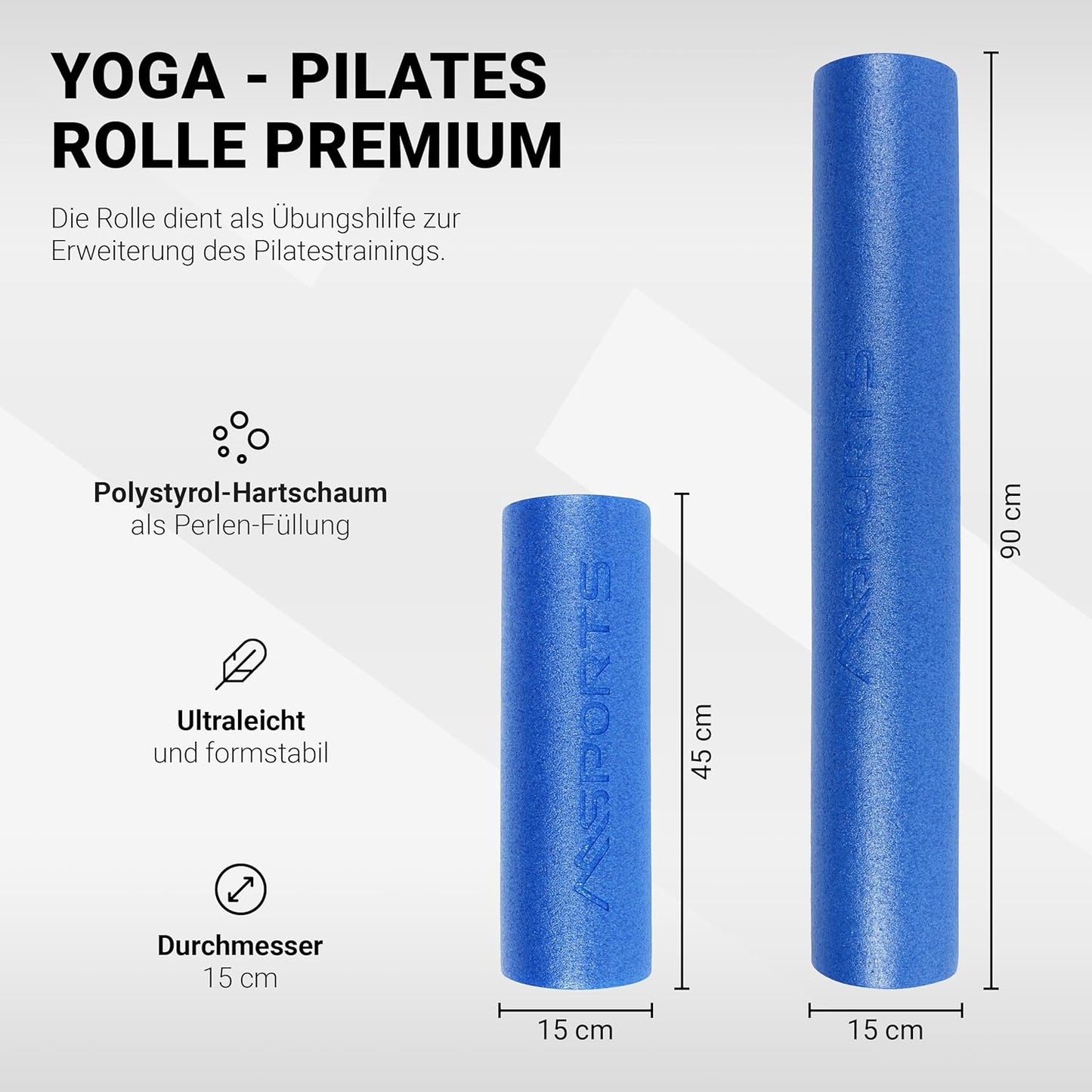 Yoga- und Pilatesrolle, Blau 45 x 15 cm