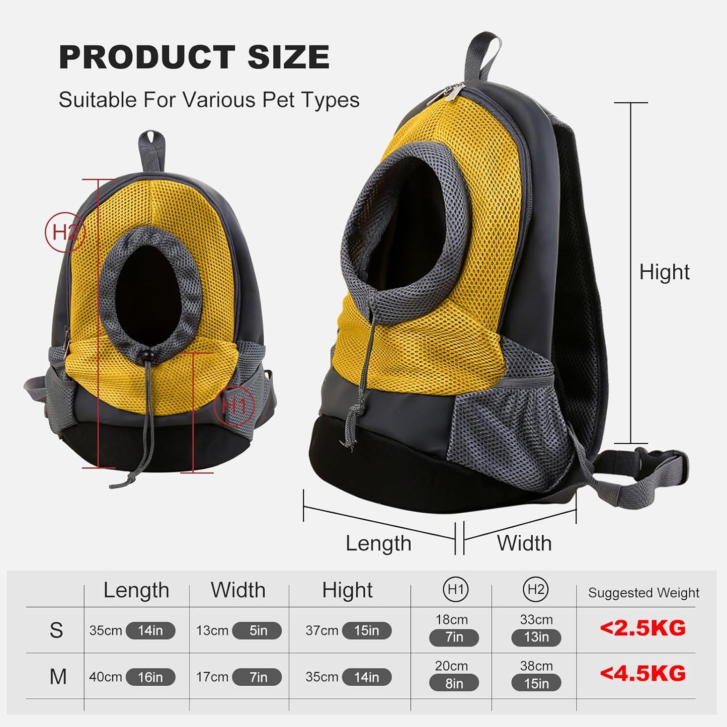 Rucksack für kleine Hunde Transporttasche, M Gelb