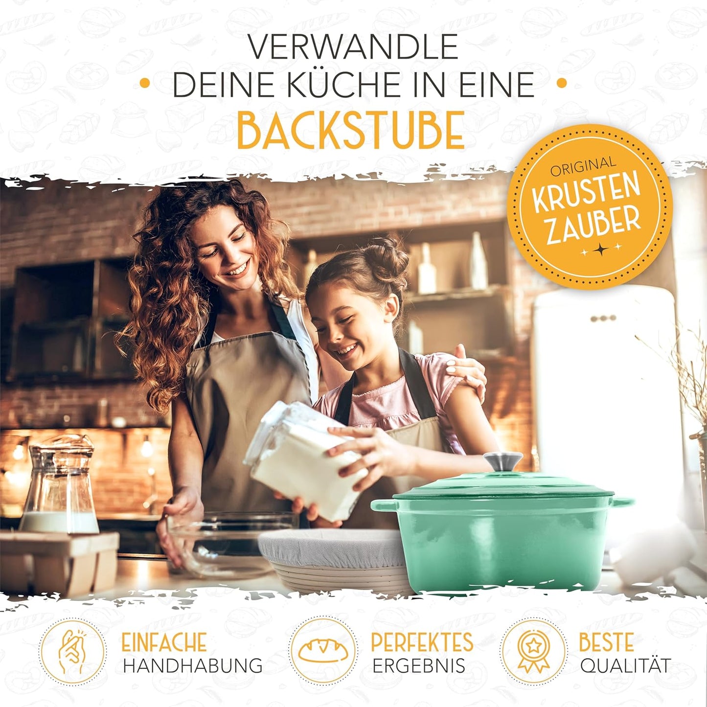 Gusseisen-Topf zum Brotbacken mit Gärkorb, Mintgrün Topf