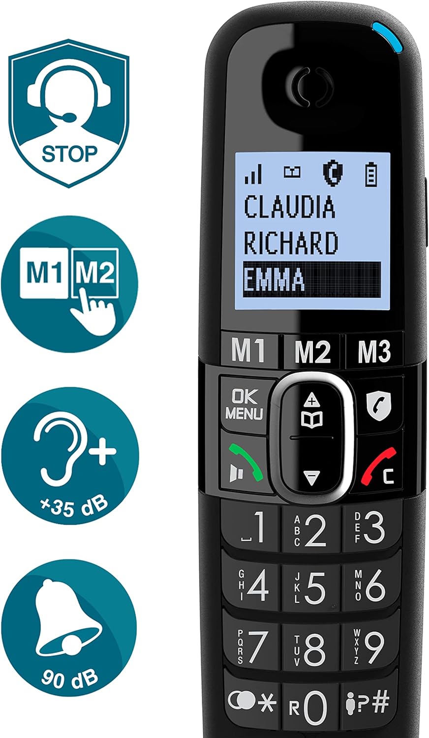 BigTel 1583 Grosstasten-Telefon-Set mit Anrufbeantworter (3 Mobilteile)