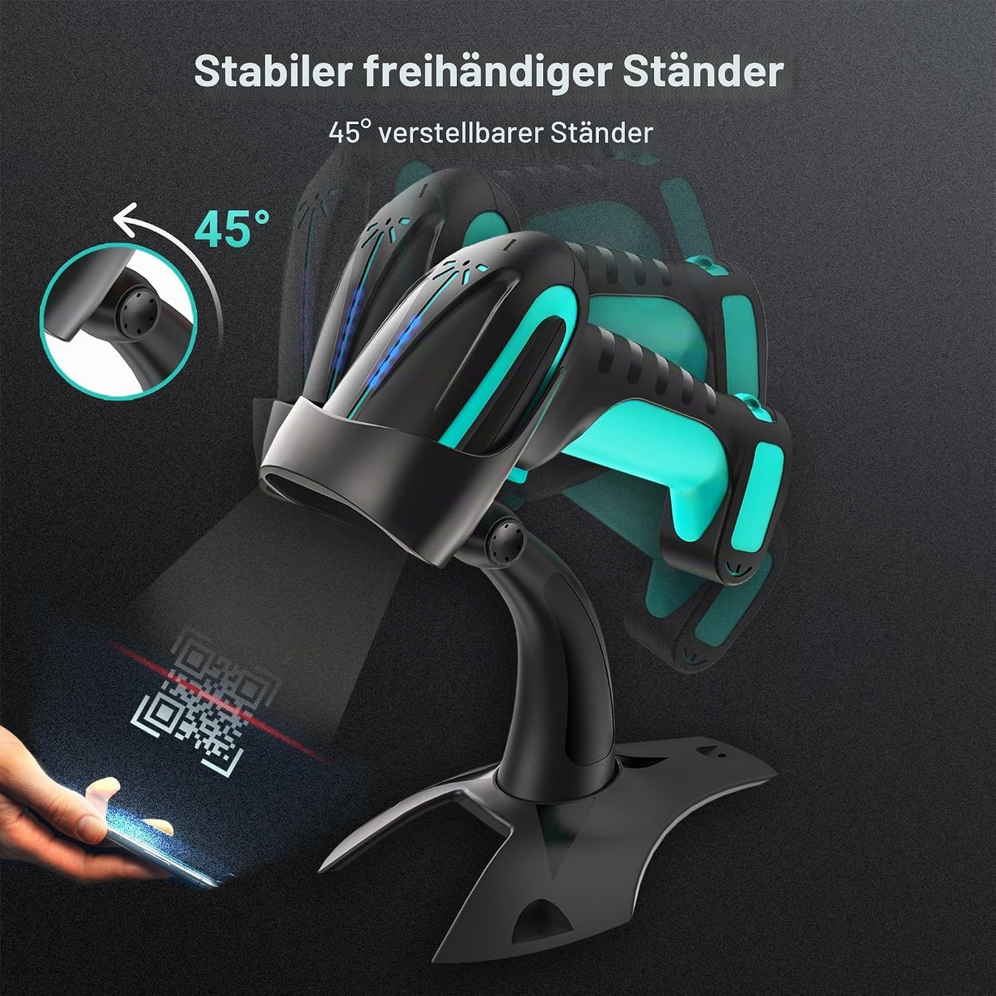 Pro 3 in 1 Barcodescanner 2D/1D kabellos & kabelgebunden, 2D kabellos mit Halterung Blau