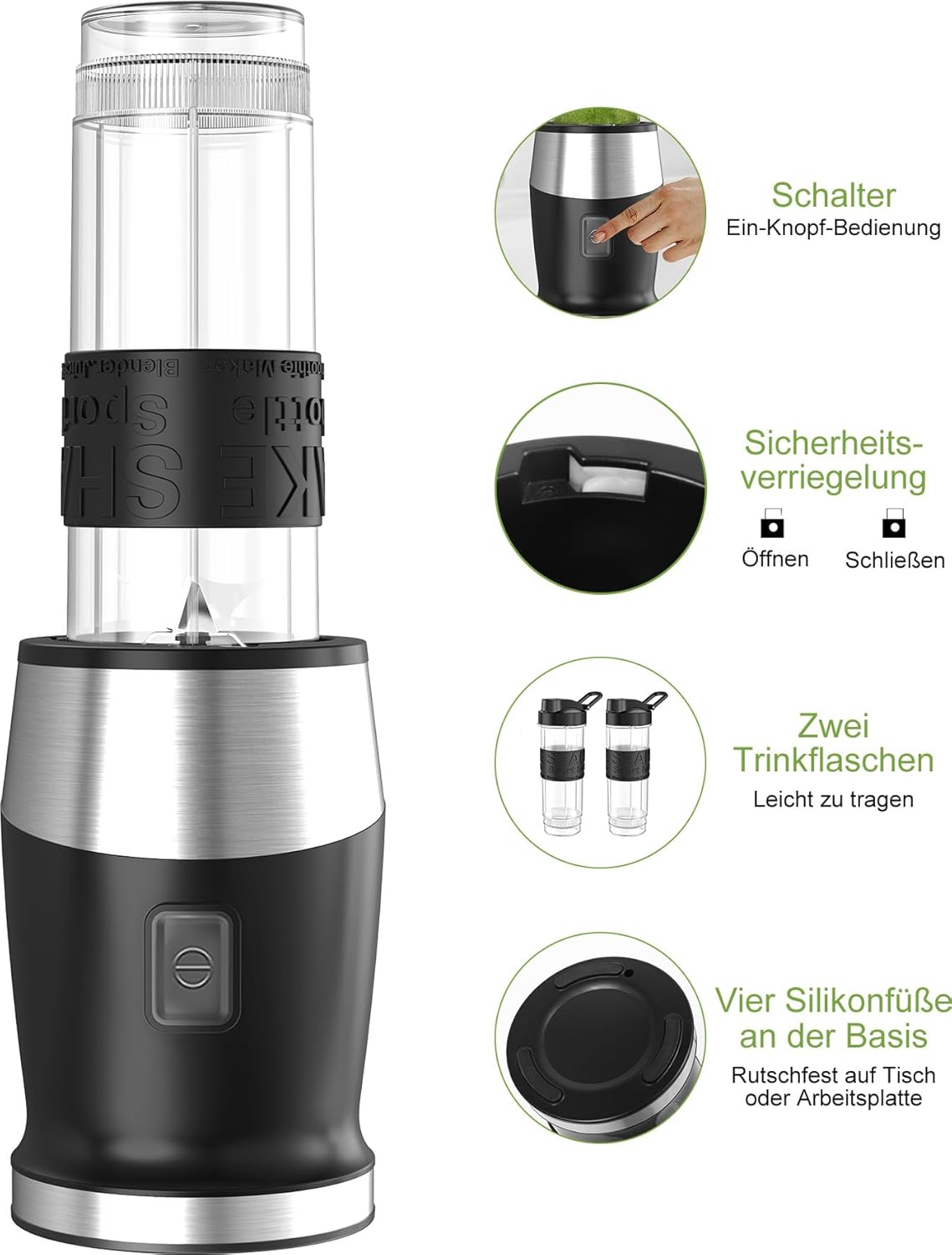 Standmixer, Smoothie-Maker mit 2 Trinkflaschen