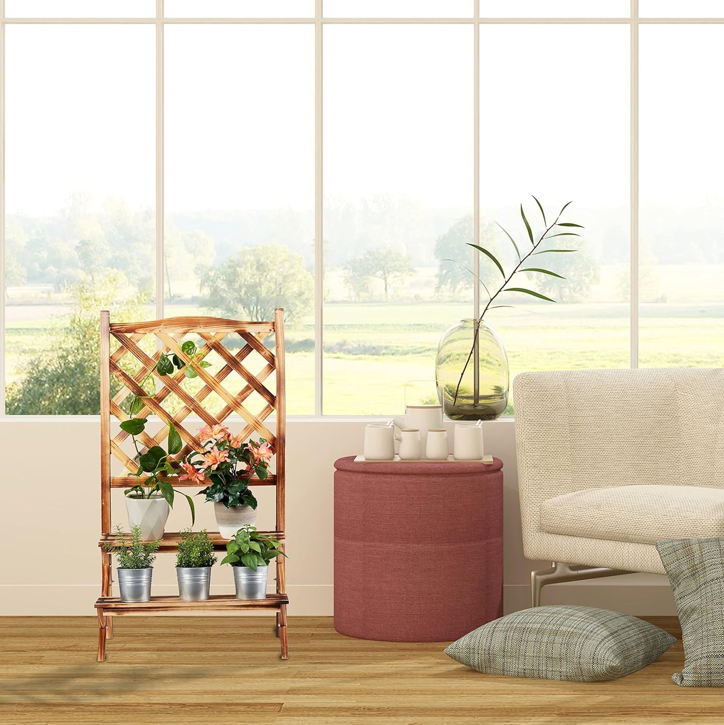 Pflanzentreppe mit Rankgitter, 109,00 x 61,00 x 40,00cm