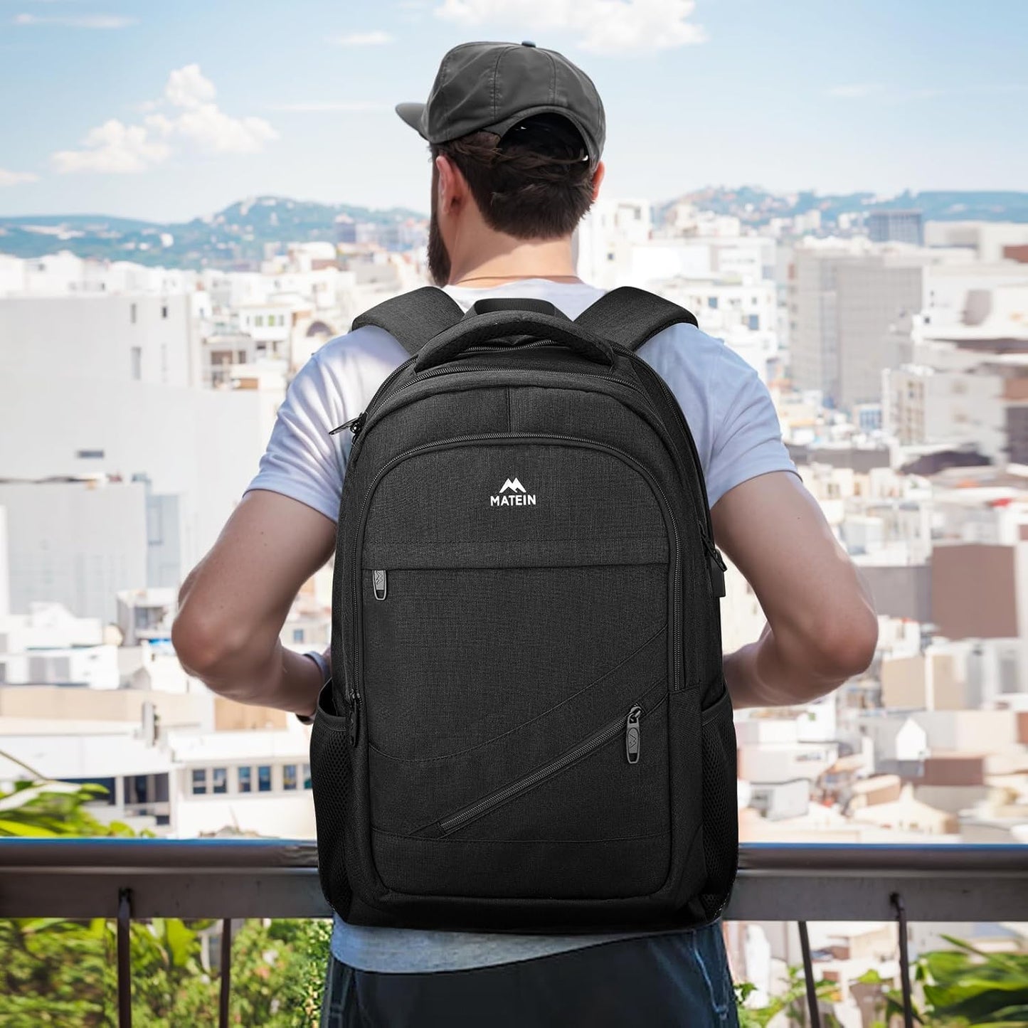 Laptop-Rucksack 17 Zoll mit USB Ladeanschluss, 17.3 zoll Schwarz