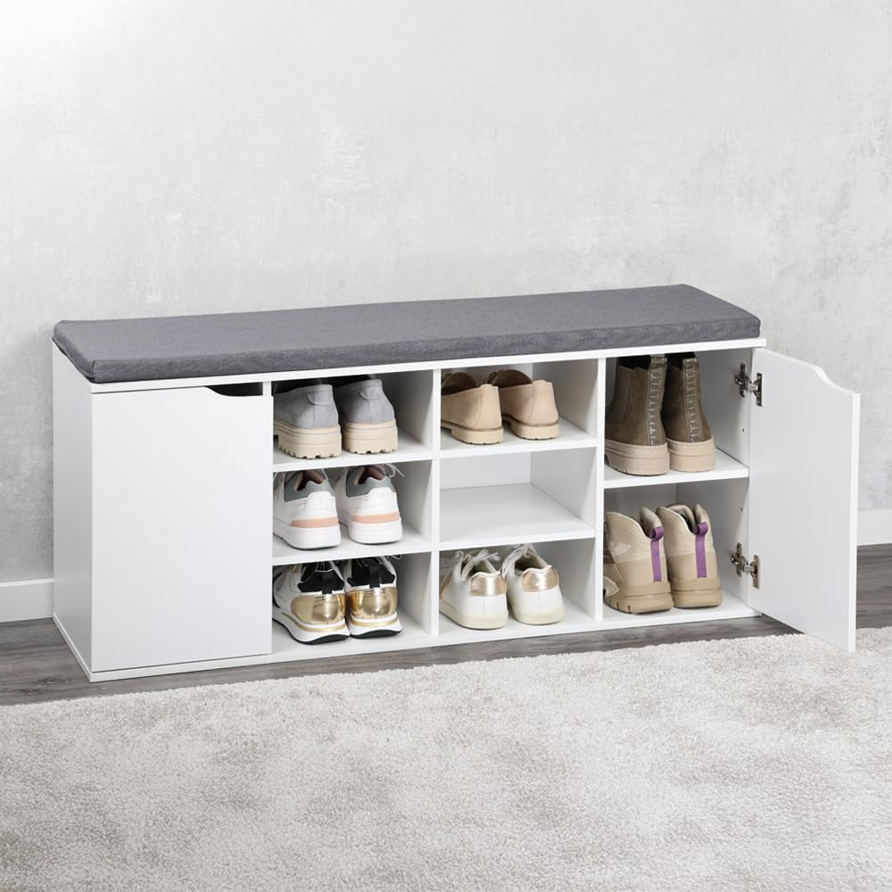 Schuhbank mit Sitzkissen, Weiß
