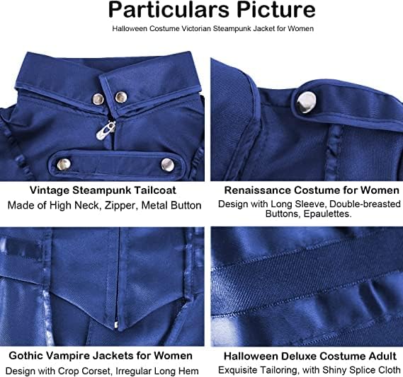 Steampunk Vintage Frack Jacke, Blau S