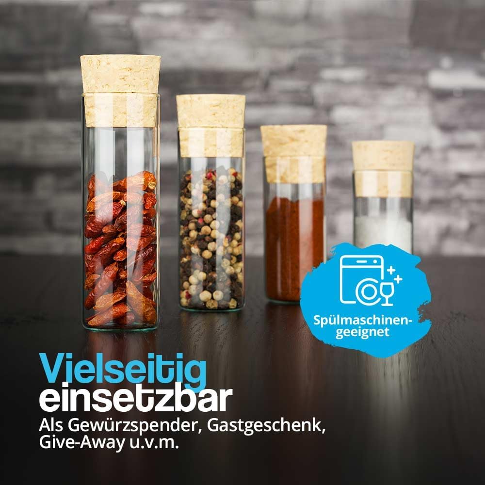 25er-Set Gewürzgläser mit Natur-Korken, 130 x Ø30 mm