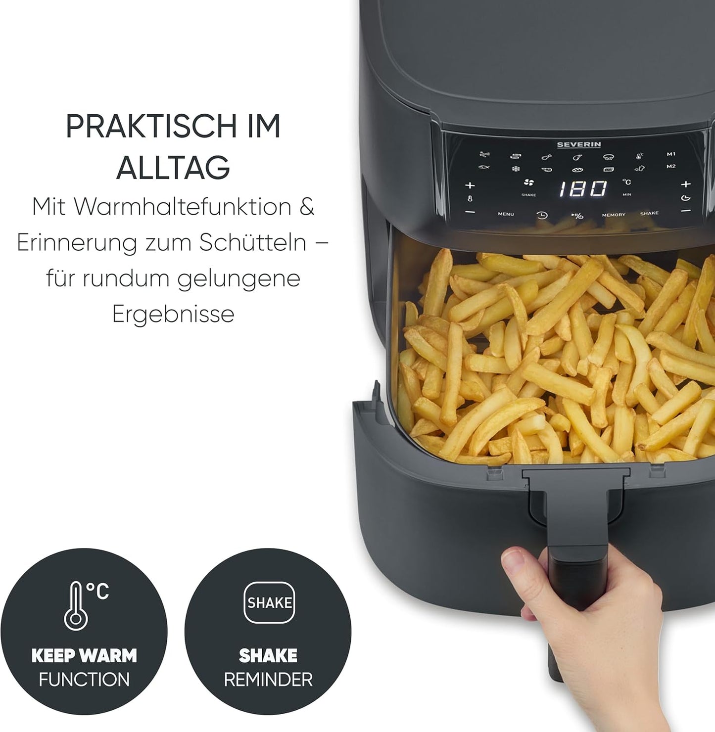 Heissluftfritteuse mit Automatikprogrammen, 7L Schwarz