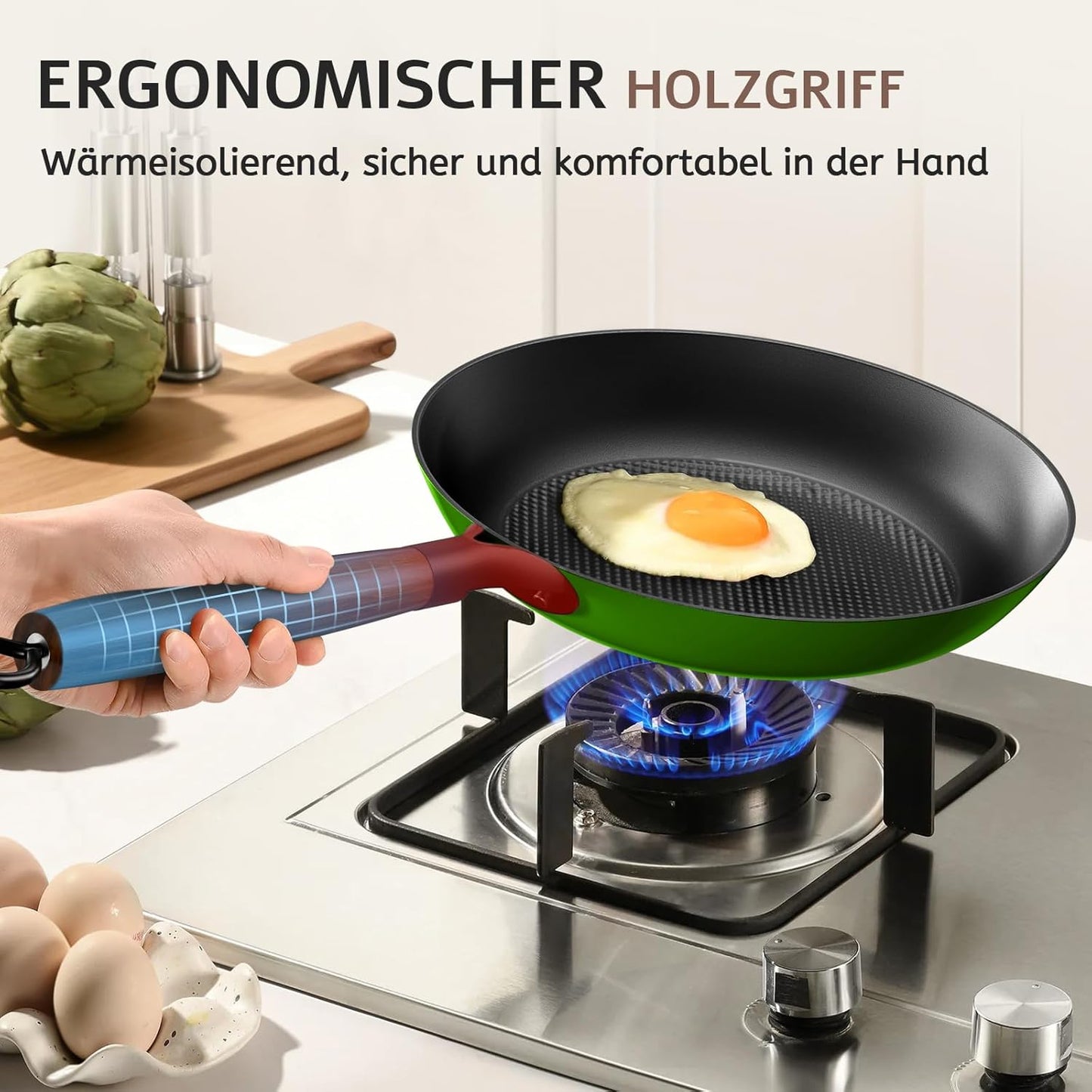 Gusseisenpfanne 20 cm vorgewürzt, Antihaft, Induktion geeignet, Grün 20 cm