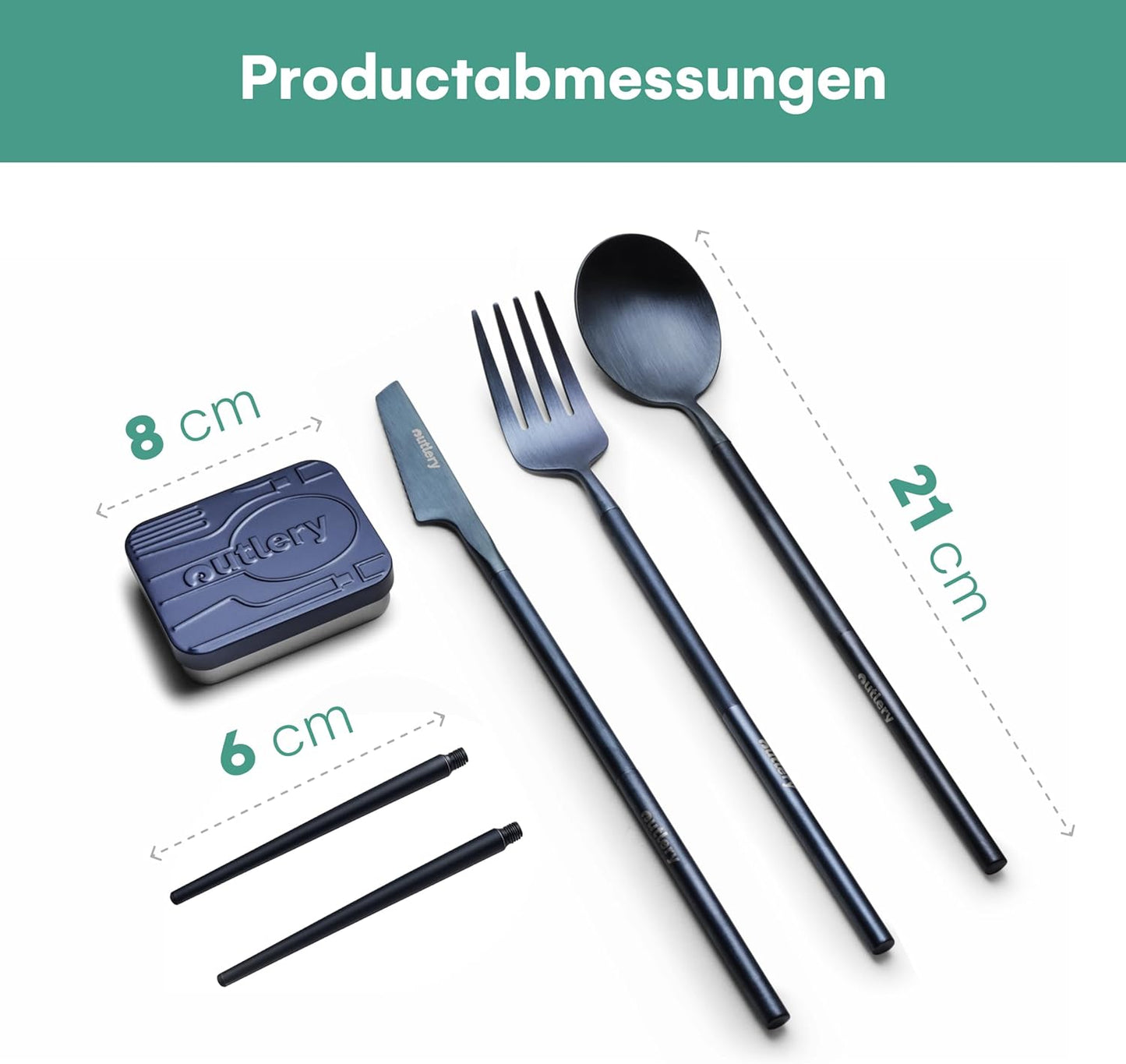Reisebesteck-Set für 1 Person mit Etui, Walblau
