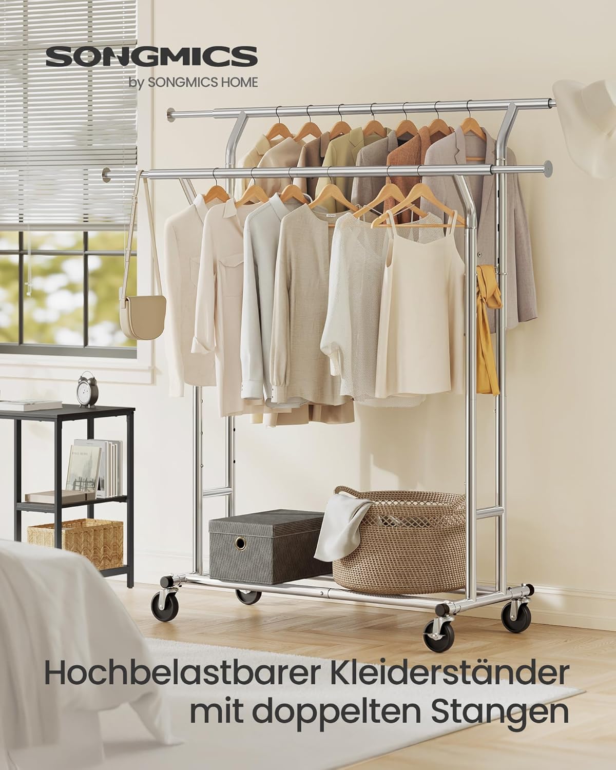 Kleiderständer auf Rädern, Verchromt (127-168)×55×149cm
