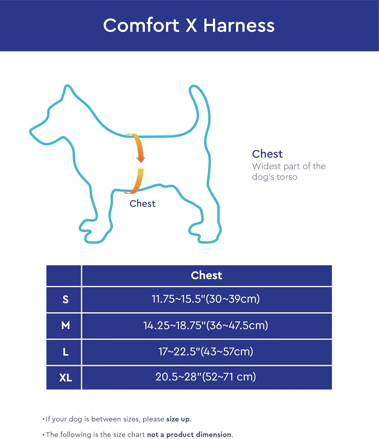 Comfort X Hundegeschirr, Large Chest (17-22.5") / Blau