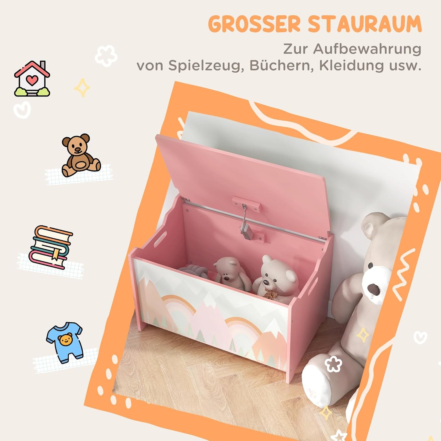 Spielzeugkiste mit Sicherheitsscharnier, Rosa