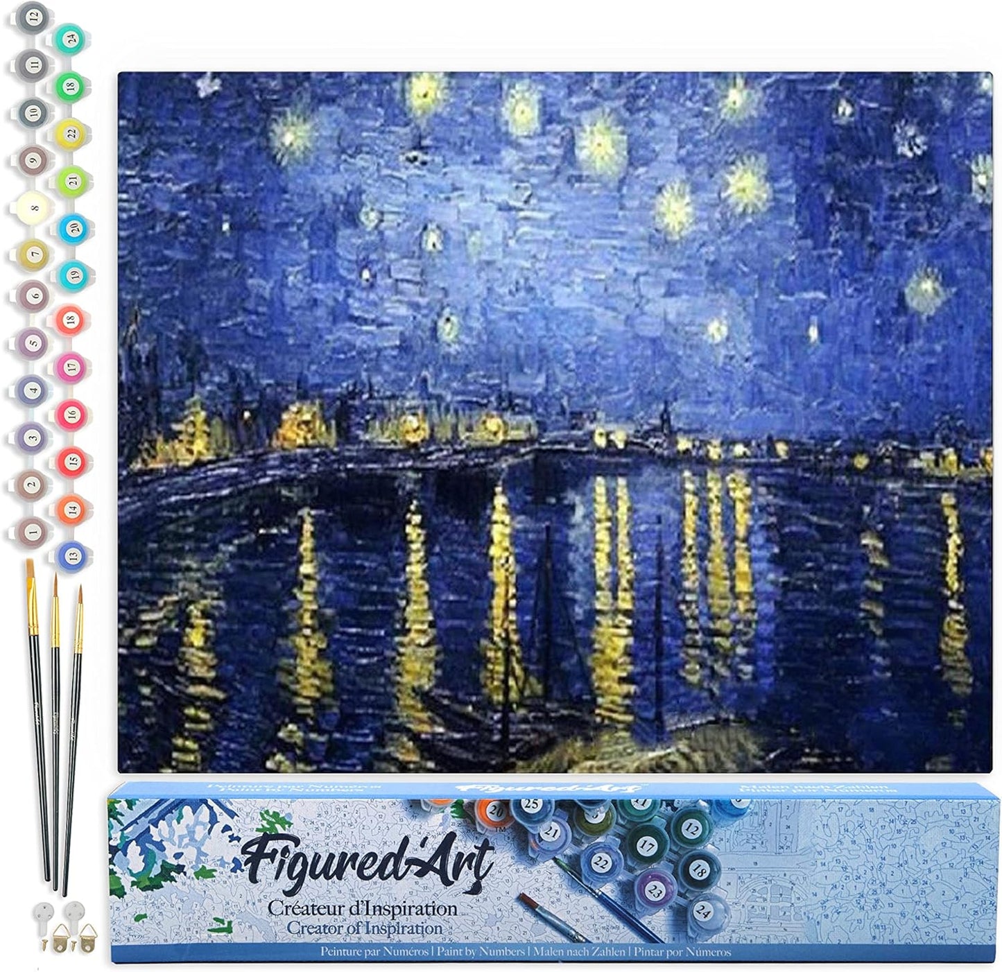 Malen nach Zahlen - Sternennacht über der Rhone, Van Gogh Sternennacht über der Rhone 40x50cm (Ohne Rahmen)