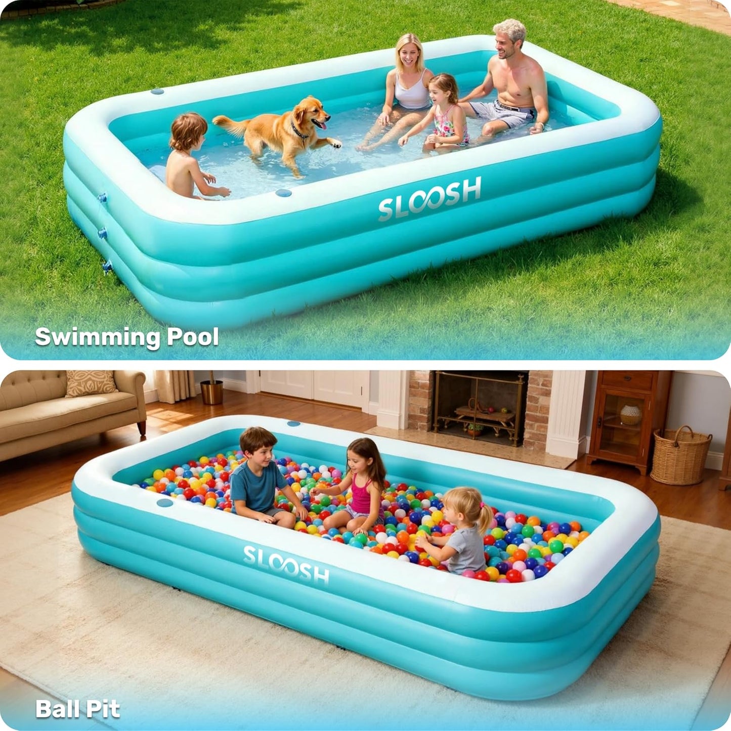 Aufblasbarer Familienpool mit Sitzen, Cyan