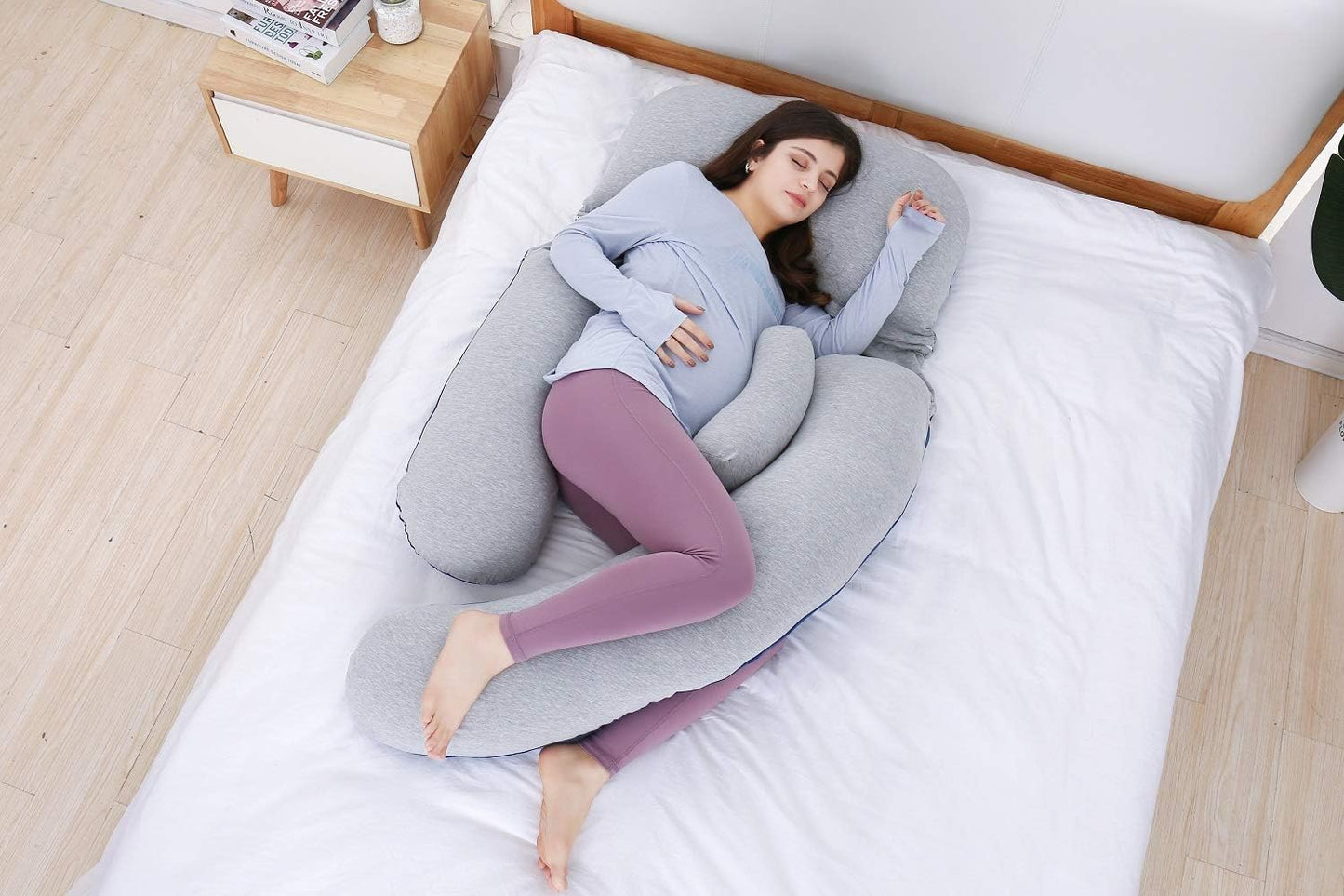 Ganzkörperkissen, Stricken Grau & Plüsch Blau