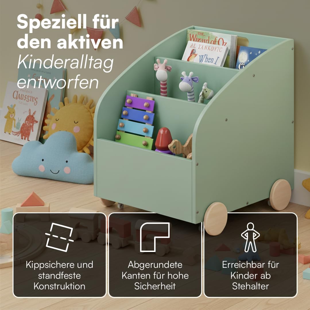 Kinderregal mit Bücherfach und Geheimfach, Mintgrün