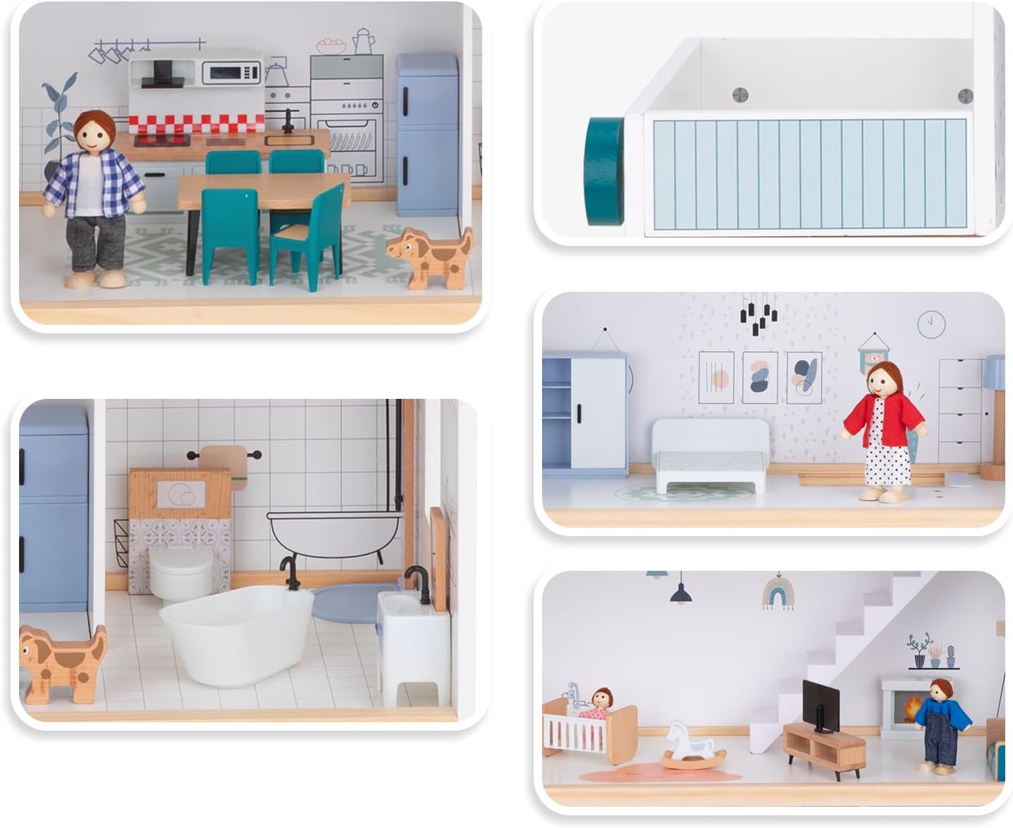 Grosses Puppenhaus mit Aufzug und Zubehör, Puppenhaus Holz+ Möbel