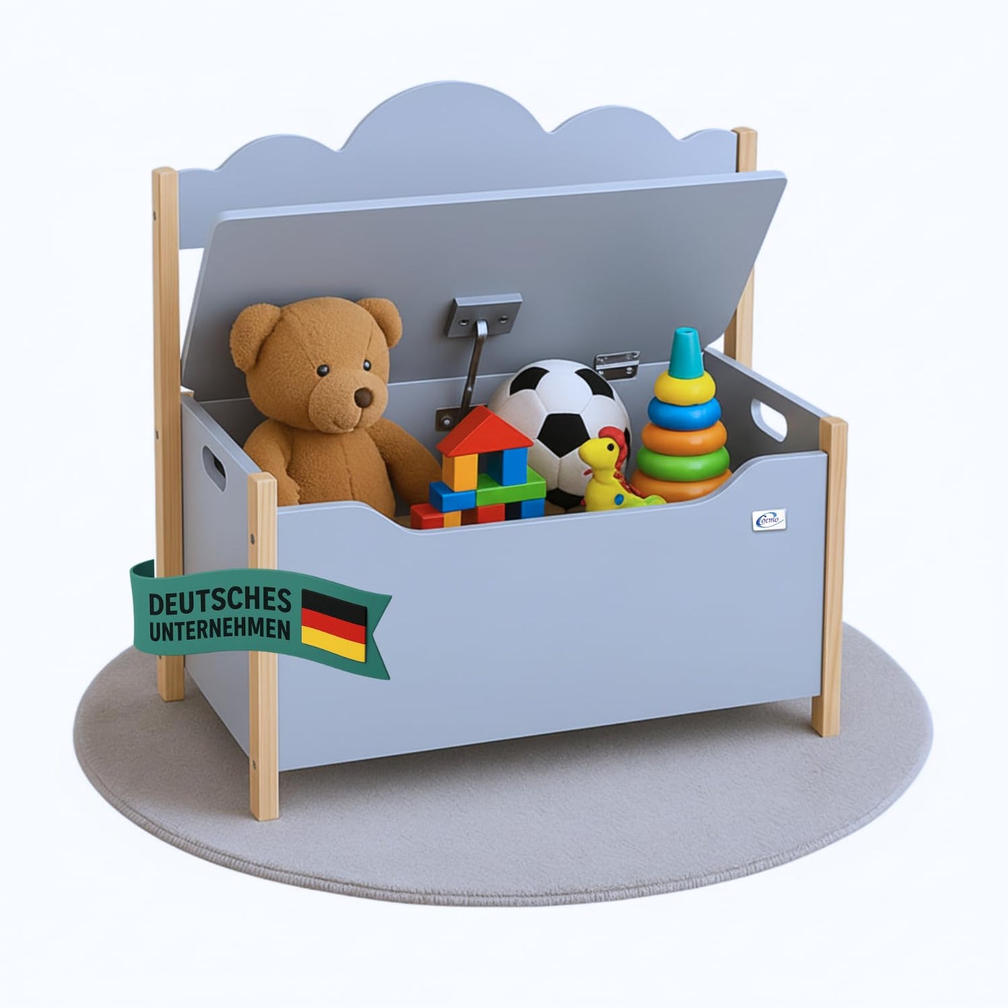 Holztruhe Trudi mit Sitzbank, Grau