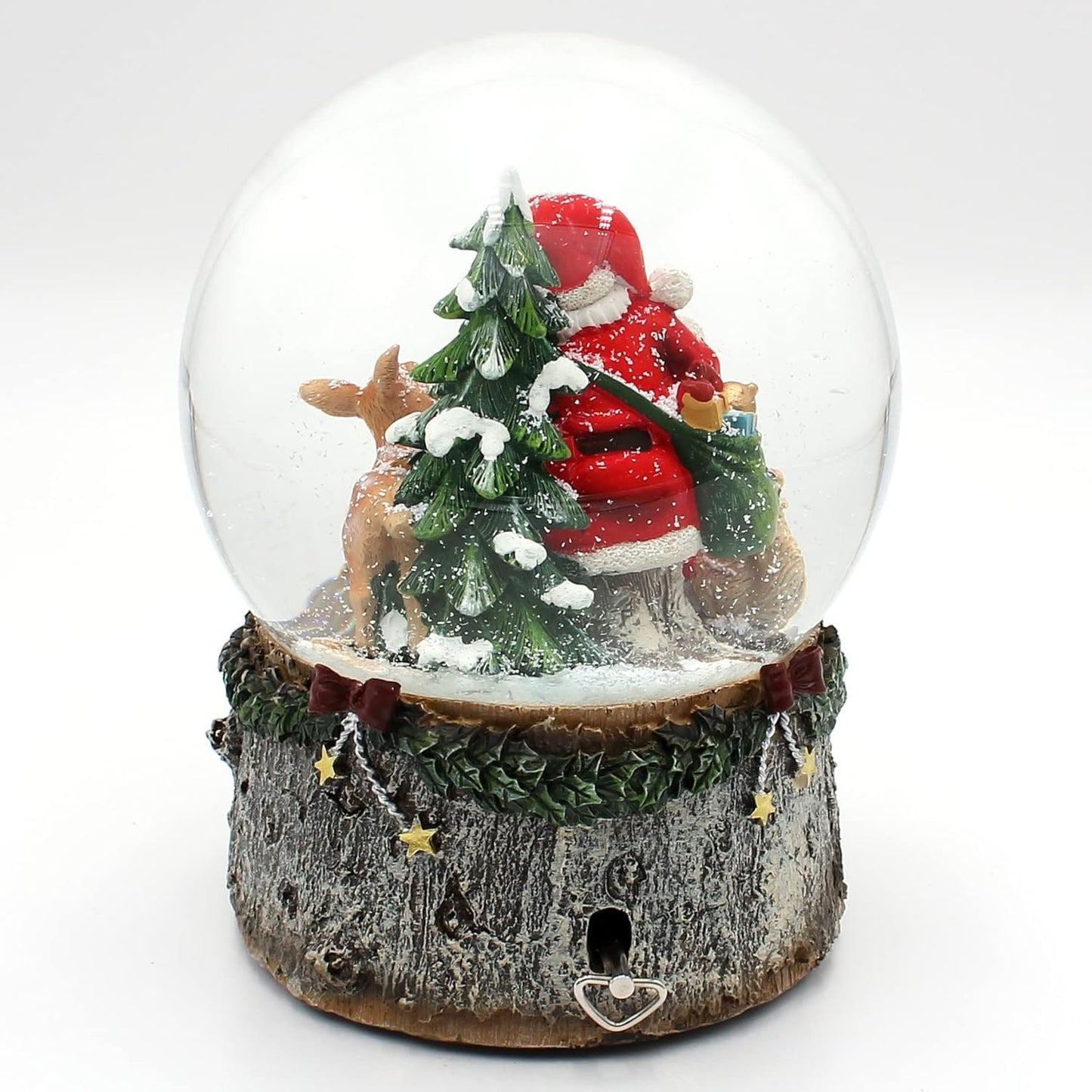 XXL Schneekugel mit Weihnachtsmann & Reh (mit Sound), Wm-reh