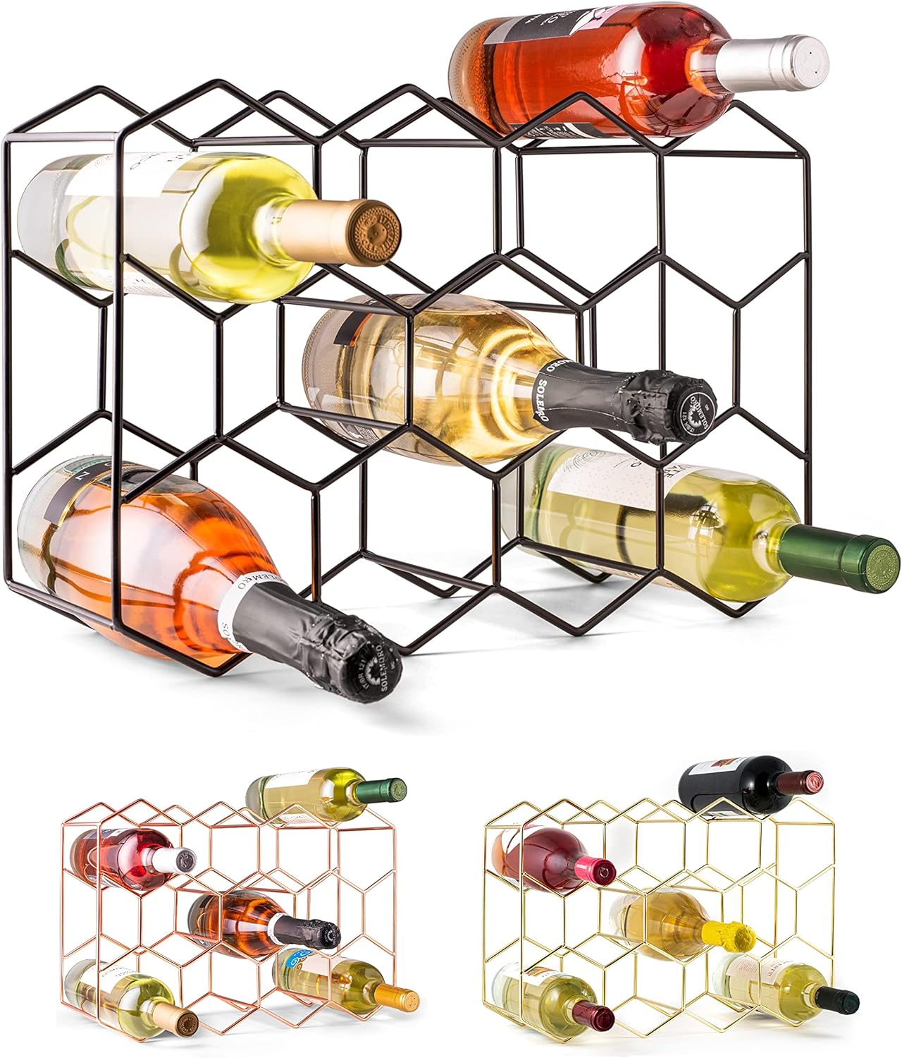 Modernes Tisch-Weinregal für 14 Flaschen, Schwarz 14 Flaschen