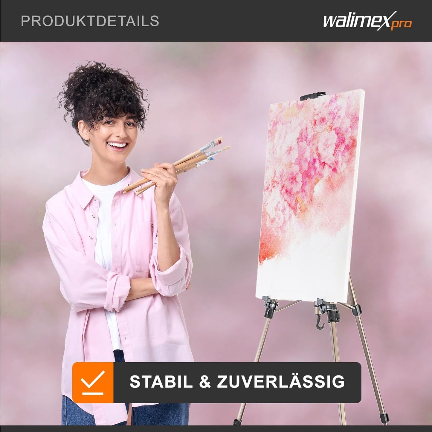 Leinwandstaffelei aus Aluminium (50-165 cm) inkl. Tasche, schwarz L (max 165 cm), Single