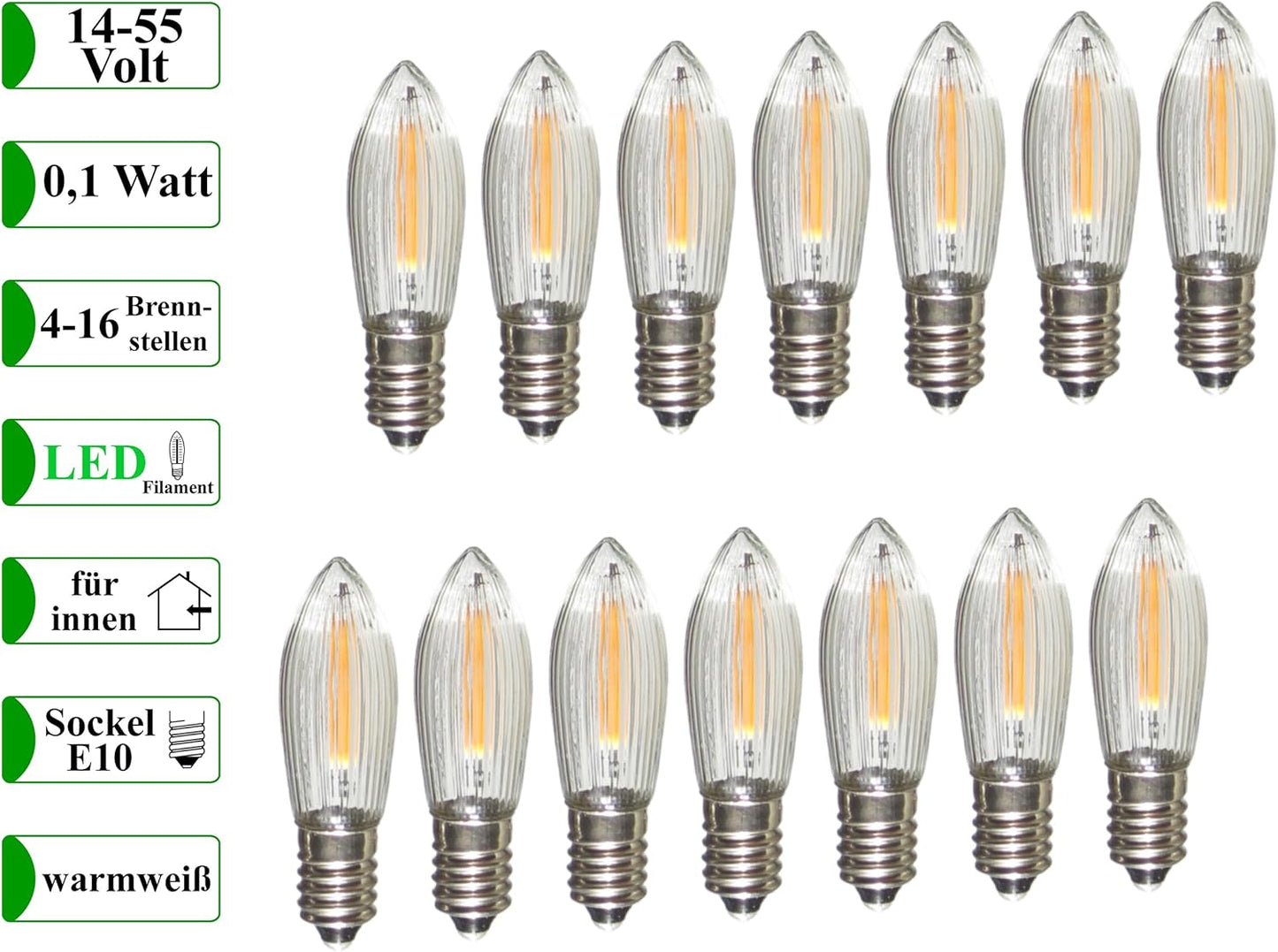 LED-Ersatzkerzen-Set für Lichterketten, 14 Lampen 14-55 Volt