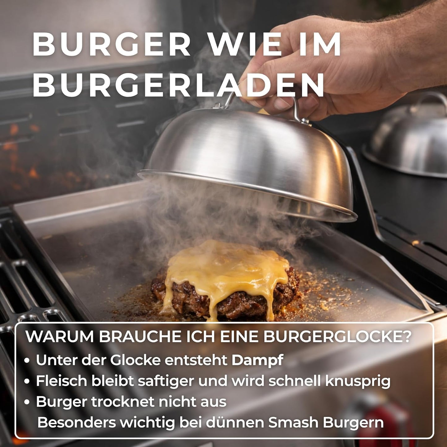 Grillplatte mit Smash Burger Zubehör-Set, Grillplatte 4mm + Smash Burger Set XXL