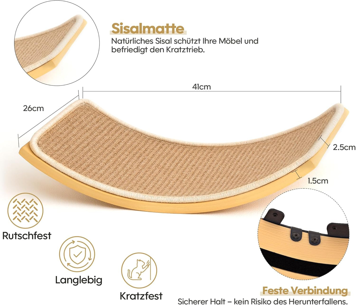 Katzen Wandregal mit Sisal-Kratzmatte, Gelb 1PC Katze Wandregal