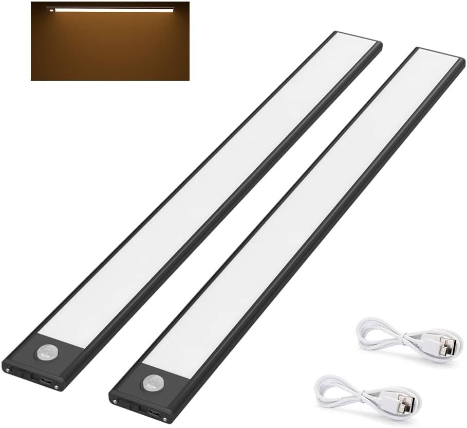 2er Pack Schrankbeleuchtung mit Bewegungsmelder, 40cm Warmweiß Schwarz