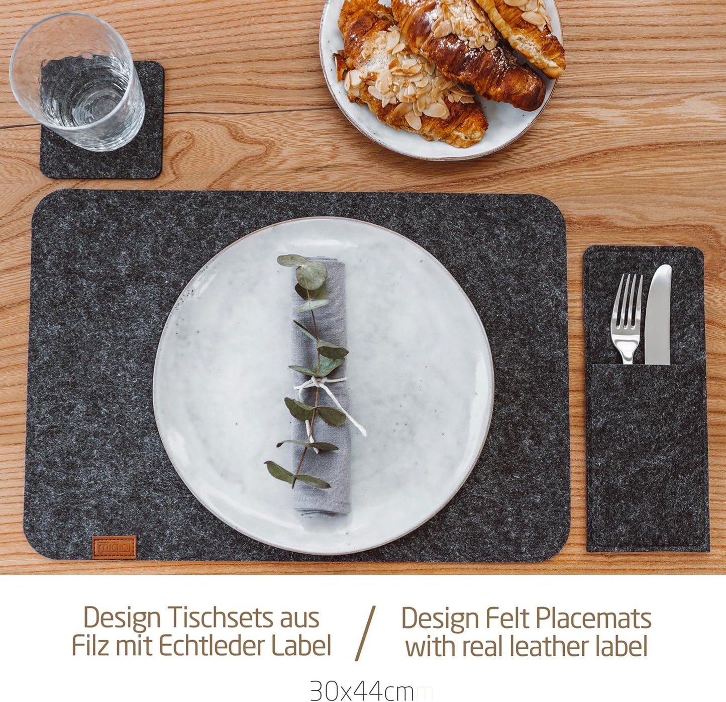 24-teiliges Tischuntersetzer-Set, Dunkelgrau / Rechteckig 8er-Set mit Zubehör
