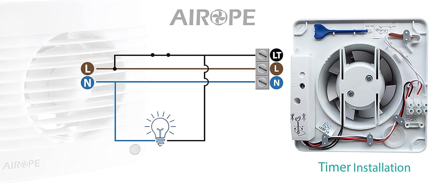 Abluftventilator mit Timer und Moskitonetz, Airope Timer 100 mm
