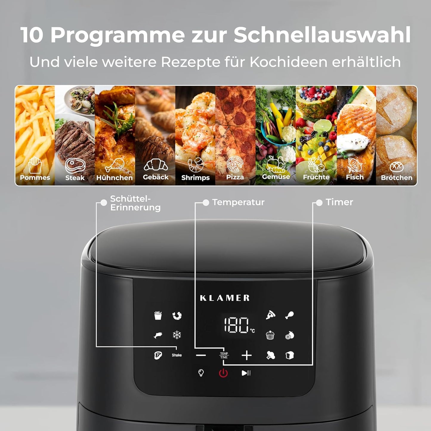 Heissluftfritteuse mit Sichtfenster, Schwarz, 5 L mit Sichtfenster