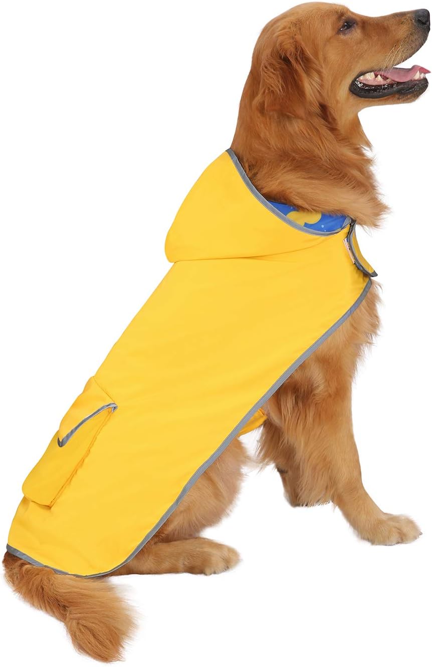 Wendbarer Hunde-Regenmantel mit Kapuze, Large Enten/Gelb.