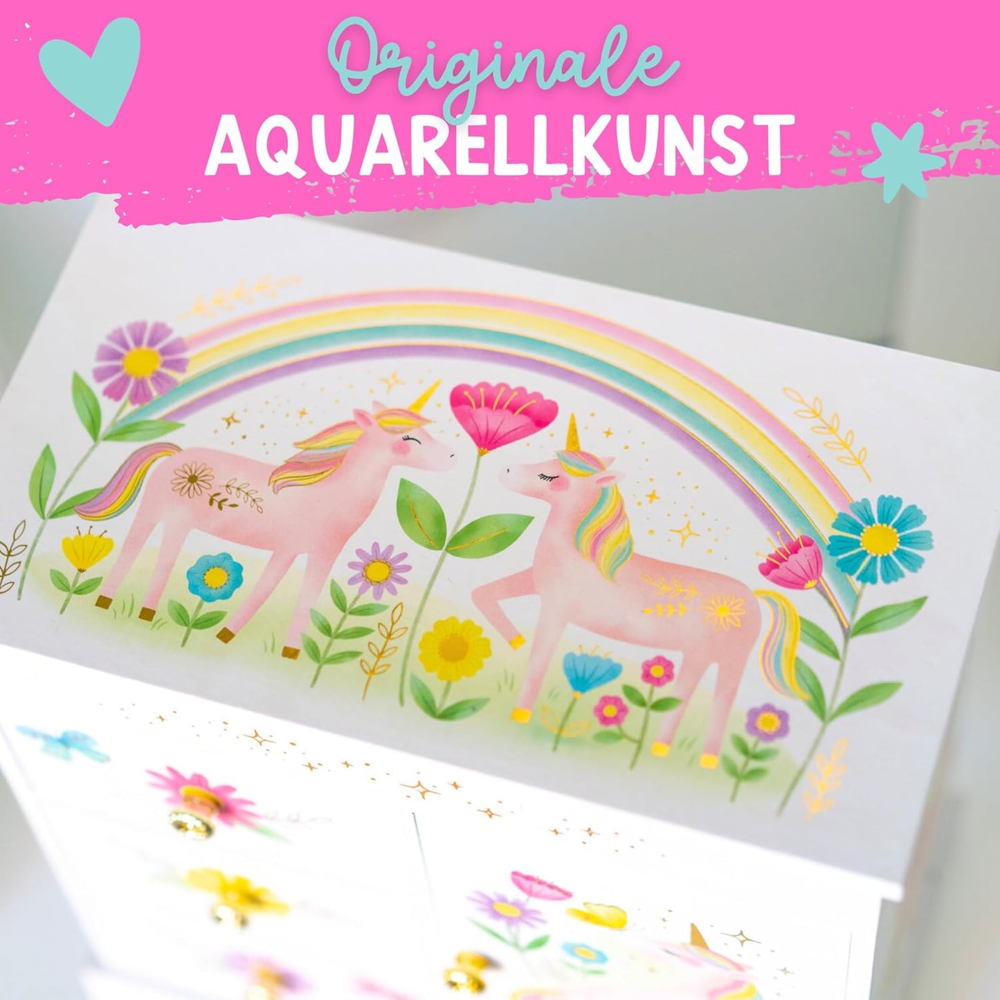 Schmuckkästchen mit Spieluhr, Blumen-Einhorn