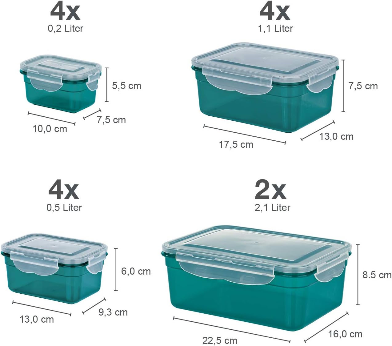 Frischhaltedosen Set, 14er Set, Smaragdgrün