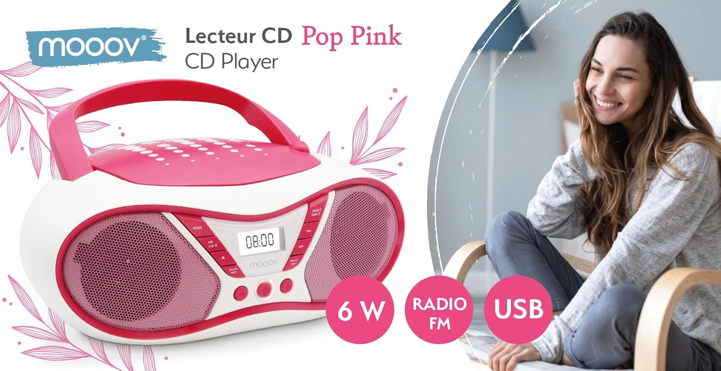 Tragbarer CD-Player für Kinder, Pink & White