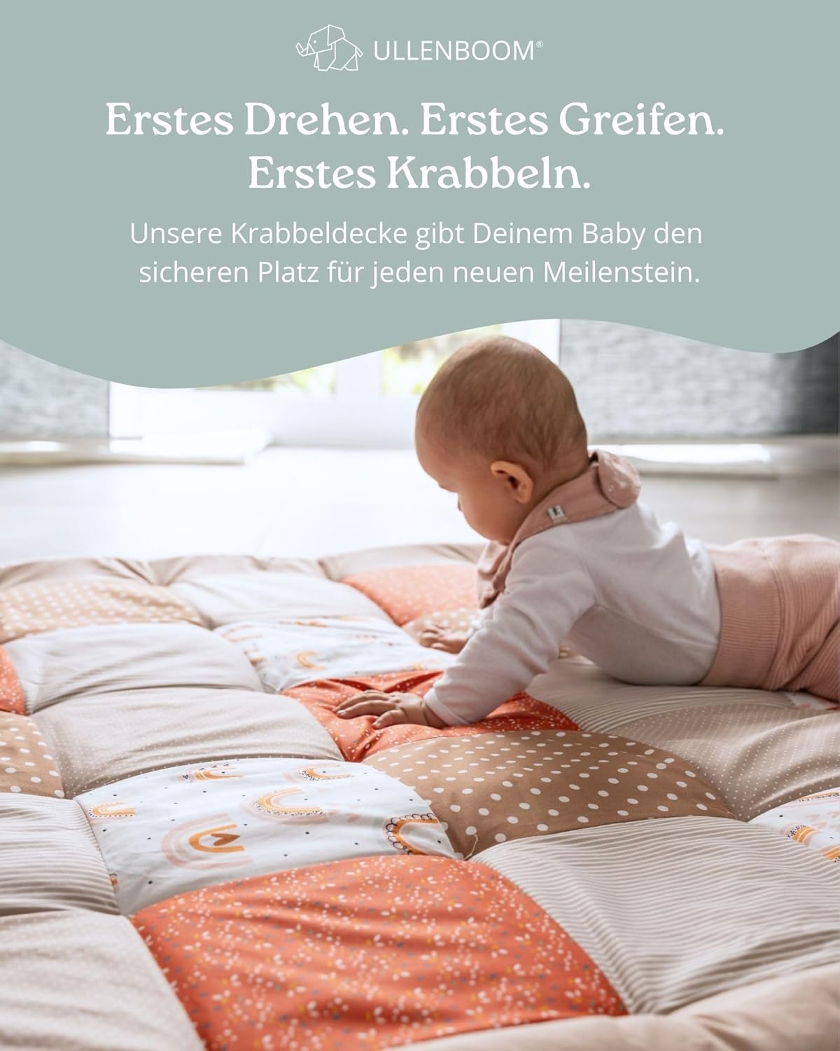 Gepolsterte Krabbeldecke, Regenbogen 120 x 120 cm