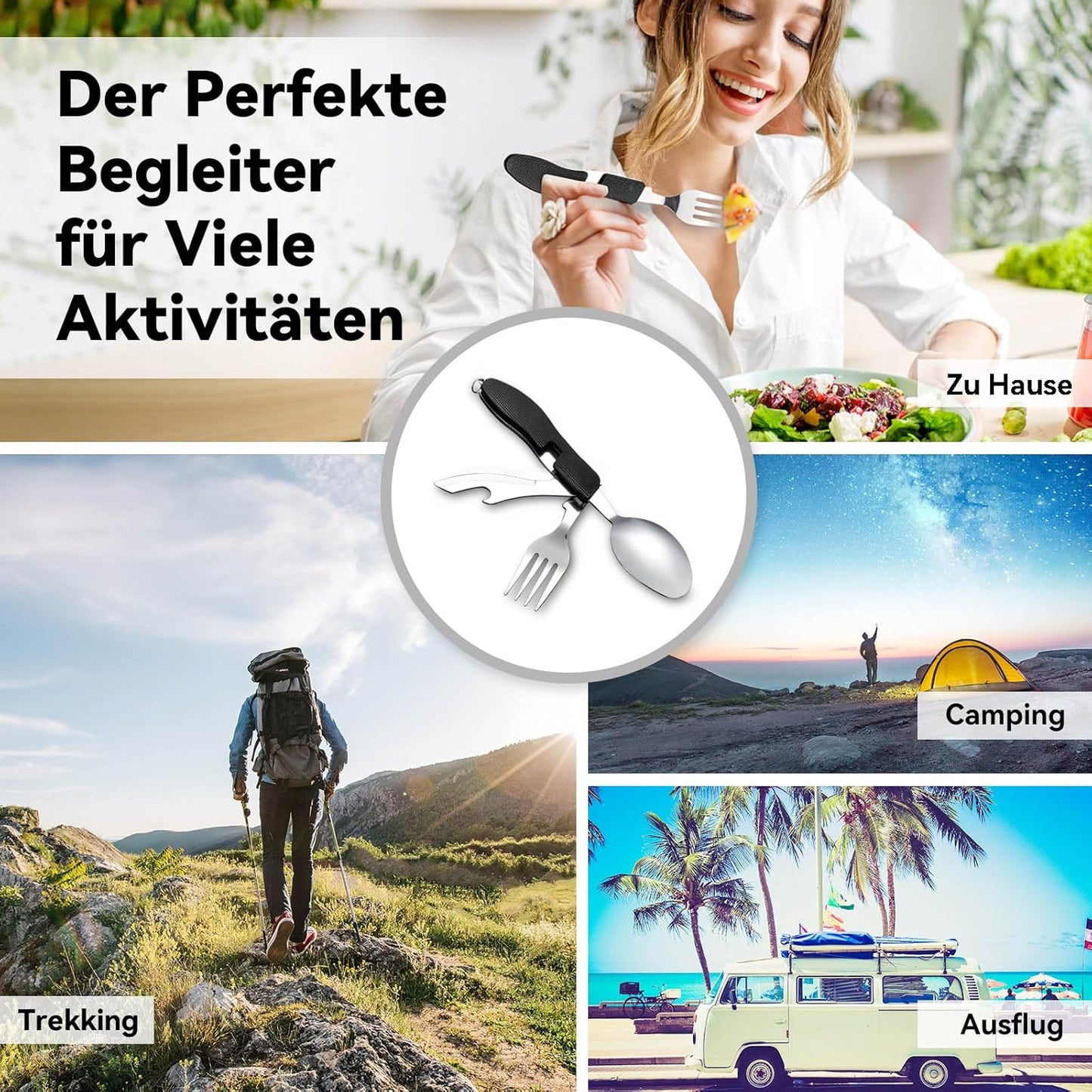 Campingbesteck Set, Schwarz